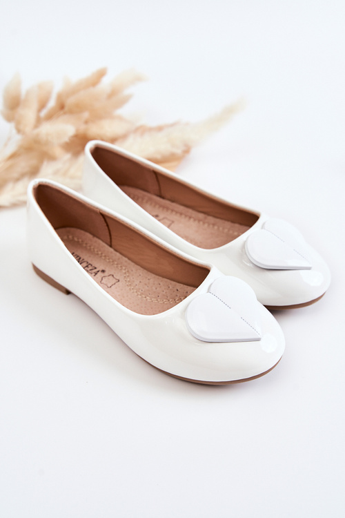 Balerinki Lakierowane Dziecięce Serce Białe Corty