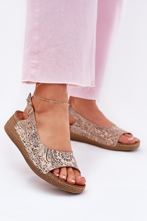 Leather Women's Wedge Sandals Maciejka L7069-04 Beige