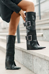 Knee High Wedge Boots with Folded Shaft and Buckles Tamirla
