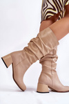 Women's Pleated Leather Boots Beige Alfra