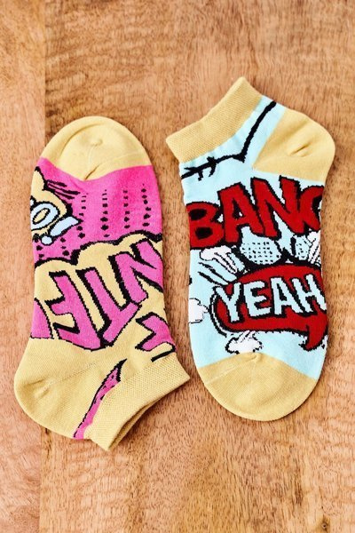 Mismatched Socks With Inscriptions Green-Yellow