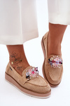 Women's Platform Moccasins with Stones Beige Elonore