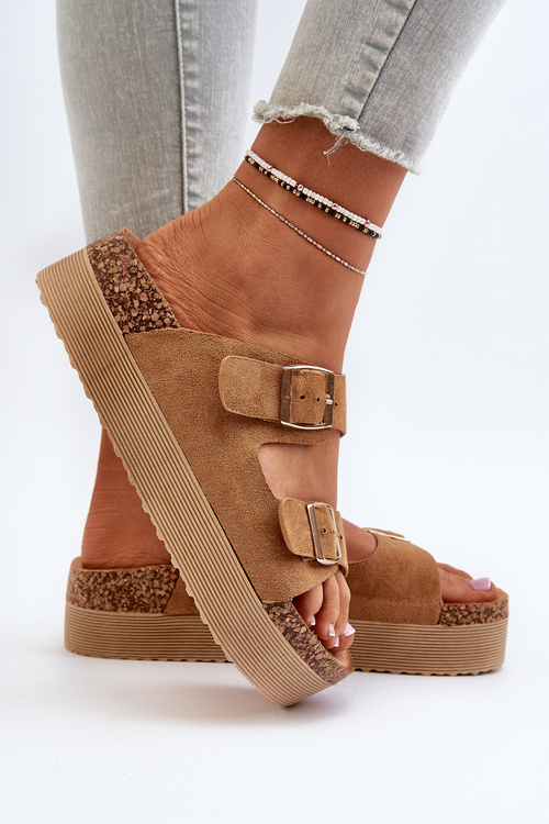 Women's Platform Sandals with Buckles Camel Lolpey