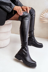 Eco Leather Knee High Boots With Flat Heel Black Santira
