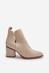 Embellished Women's Heeled Boots with Pointed Toes Beige Fararia