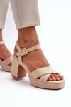 Women's Sandals in Faux Suede with Block Heel and Platform in Light Beige Sakane