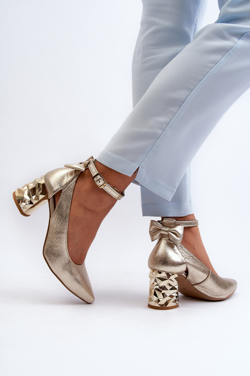 Czółenka Damskie Skórzane Kokardka Złote Maciejka 05059-25