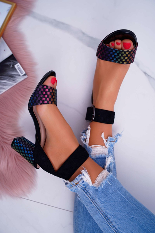 Women's Stiletto Sandals Suede Black Geometric