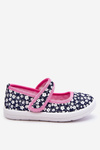 Children's Velcro Ballerinas In Print Navy Blue And Pink Selah