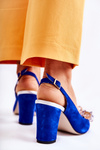 Fashionable Suede Pumps Sandals With Crystals Navy Nolissa