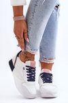 Leather Lace Up Platform Sports Shoes White and navy blue Merida