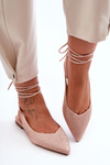 Women's Lace-Up Ballet Flats Embellished with Studs Beige Jange