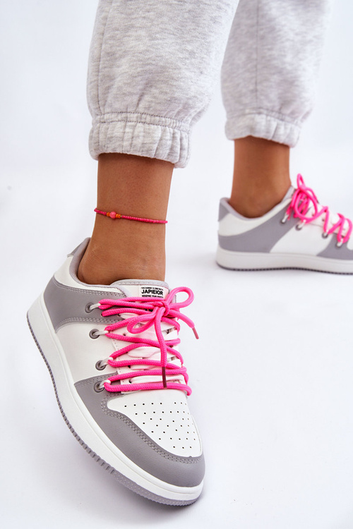Women's Classic Double Lace Up Trainers White-Grey Jella