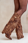 Women's Knee High Heeled Boots Leopard Brown Portora