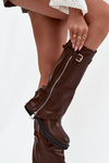 Women's Boots with Turned-up Shaft Buckle and Silver Zipper Insulated Brown Bressa