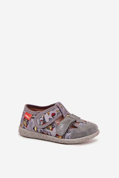 Children's Slippers Milami With Velcro Grey Vehicles Reathiana