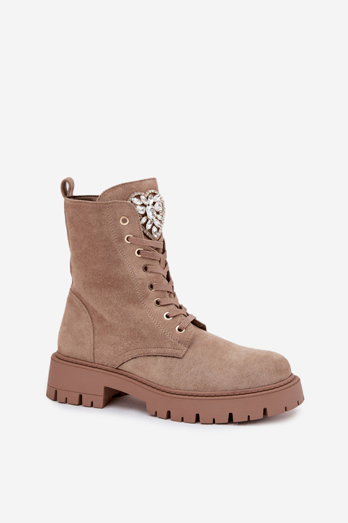 Women's work boots with crystals on the tongue beige Rosira
