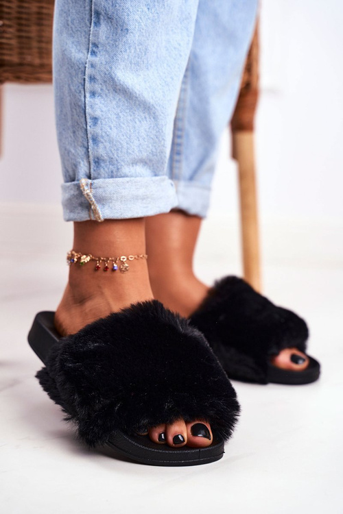 Rubber Slippers With Eco Fur Black Sensitive