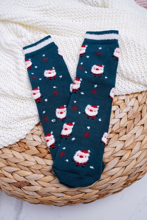 Women's Christmas Socks Anti-Slip Green With Santa Claus