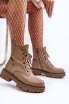 Leather Trapper Boots Women's Zipper Zazoo 949P Dark Beige