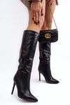 Women's High Heel Boots Animal Print Black Mambra