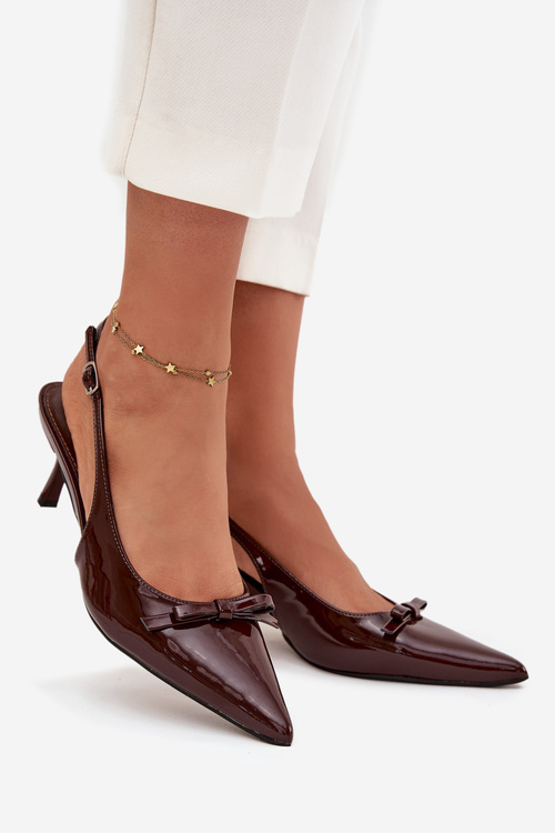 Patent leather high heels with bow chocolate Olvena