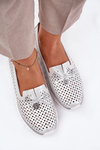 Półbuty Damskie Ażurowe Na Platformie Skóra Naturalna Srebrne D&A LR51-631