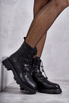 Women's Leather Warm Boots With Ribbed Black Helia