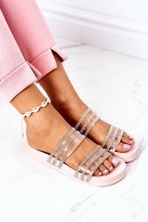 Rubber Slippers With Cubic Zirconia Pink Miss You