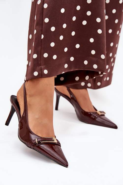 Lacquered High Heel Pumps With Golden Buckle Chocolate Vivae
