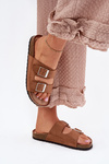 Women's Cork Platform Slippers with Buckles Camel Evisolla