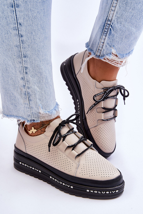 Leather Openwork Sport Shoes Beige Leonor