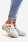 Sneakersy Eko Skórzane Damskie Na Platformie Biało-Beżowe Henizore
