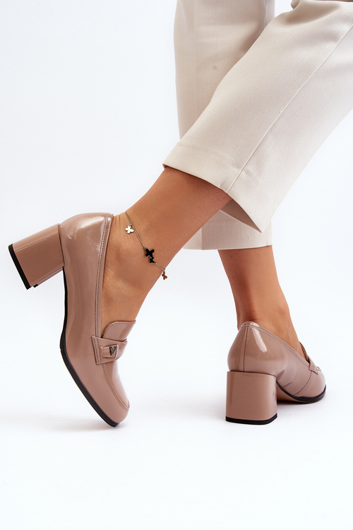 Czółenka Lakierowane Obcas Beżowe Felicijana 66608