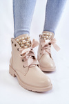 Leather, insulated boots with a zipper with pearls beige Raiso