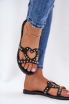 Embellished Flat Women's Sandals Black Adivrae