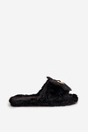 Fur Ladies Slippers With Bow And Golden Decoration Black Nolara