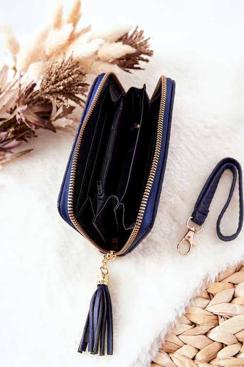 Quilted Wallet with Tassel Navy
