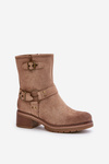Womens Low Heel Boots With Buckles Dark Beige Zudra