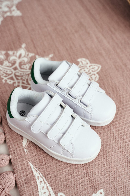 Kids' Velcro Sports Shoes White and Green Fifi