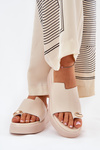 Women's Platform And Low Wedge Slippers With Decorative Detail Beige Saqesse