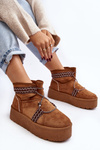 Women's snow boots with thick sole and laces camel Milson