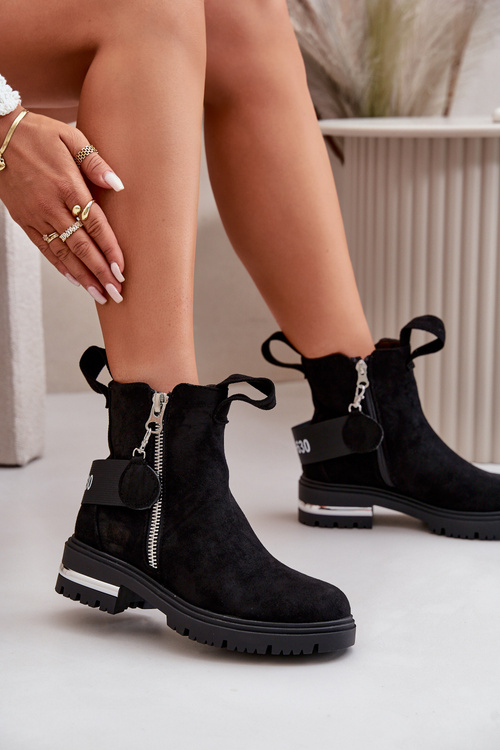 Women's warm boots with a zipper Black Calvaro