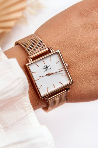 Watch With Square Dial Michael John Rose Gold