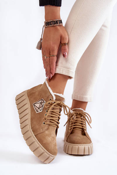 Suede Sport Shoes Tied Lewski Shoes 3252/N Beige