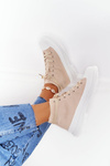 Women's High Sneakers On A Chunky Sole Beige-White Trissy