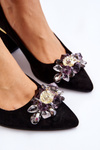Elegant Suede Pumps With Decoration Black Elianne 