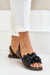 Leather Sandals On Flat Heel Zazoo 40425 Black