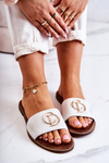 Leather Women's Slippers Nicole 2735 White and Gold