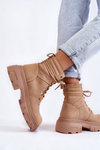 Leather Warm Lace-up Boots Beige Merisha